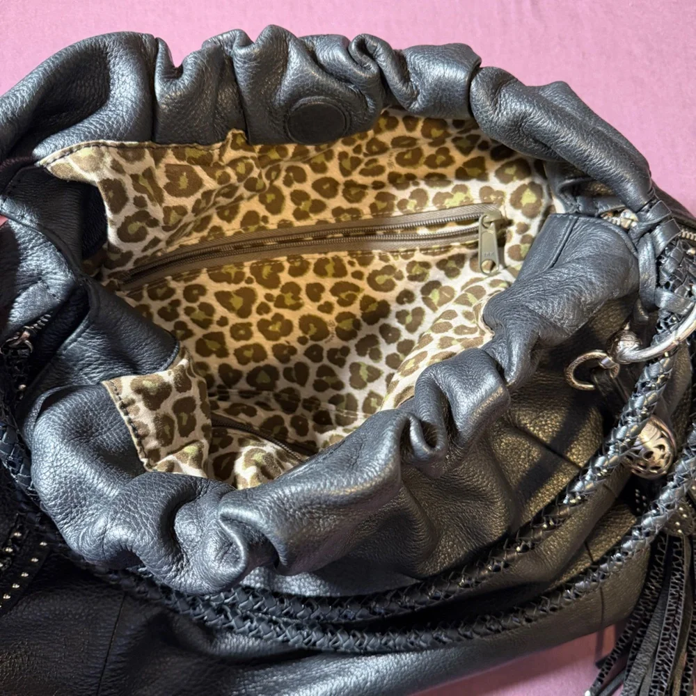 Brighton Garbo Leather Black/Dark Gray Hobo Shoulder Purse Bag - Picture 7 of 8